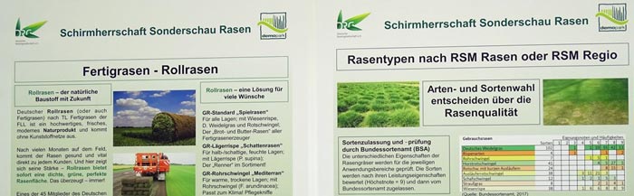 Poster-Präsentation zu aktuellen Rasen-Themen, aufbereitet durch DRG und Hochschule Osnabrück.